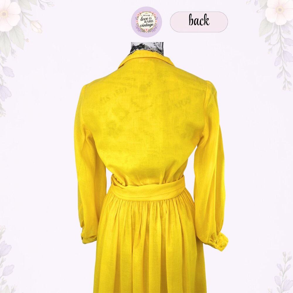 Vintage Yellow Shirt Dress by Frances Henaghan • 1970s Pleated Day Dress - Picture 5 of 9
